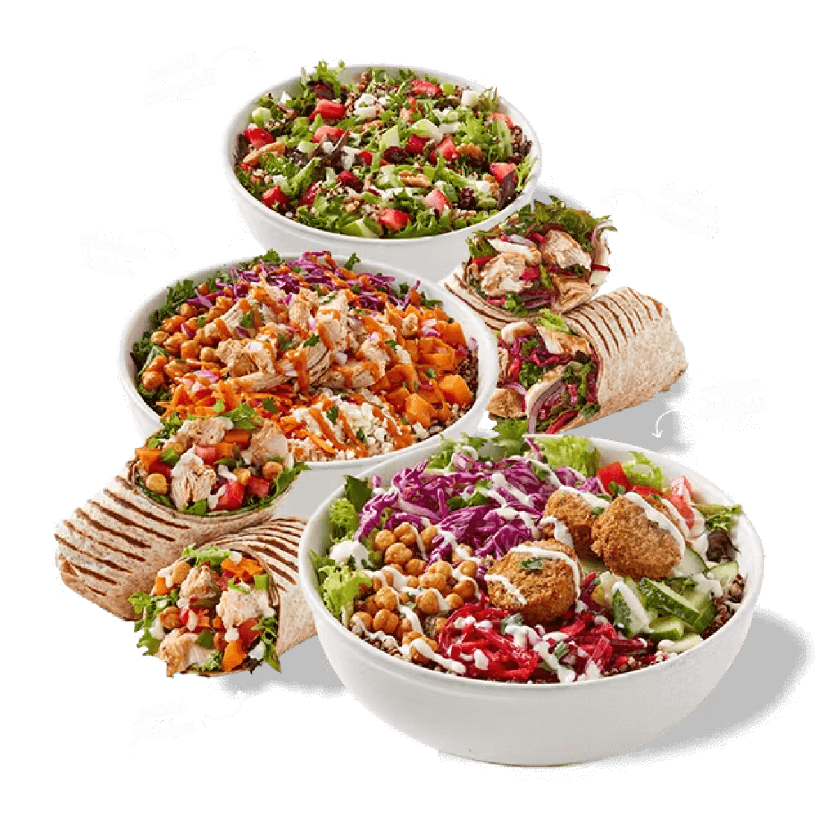 Healthy salad bowls and wraps